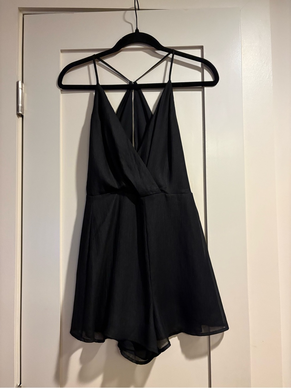 Black Strappy Surplice Wrap Romper
